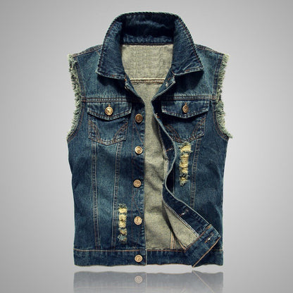Cowboy vest men's spring and autumn new slim fit denim vest jacket men's casual sleeveless vest denim top with two chest pockets