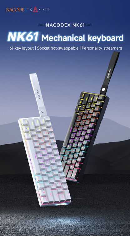Teclado Mecânico Gamer com Fio Ajazz NK61 Efeitos de Iluminação RGB Suporta Teclas Hot-Swappable 61 Teclas Teclado Mecânico Gamer