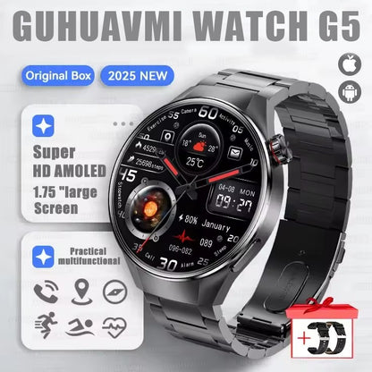 Smartwatch 2025 Original G5 Plus, Tela AMOLED HD de 1,75", Rastreamento GPS, Frequência Cardíaca, Chamada Bluetooth, Bússola para Homens