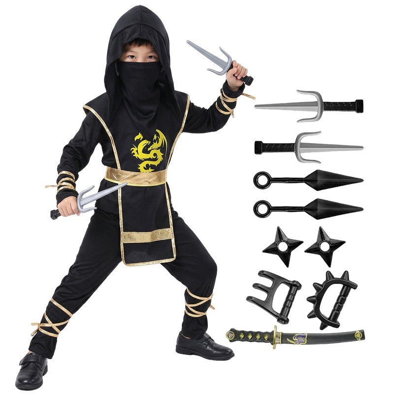 Ninja Samurai Costume Set for Child Halloween Cosplay with Sword Accessories Japanese Warrior Outfit New Year Performance Party