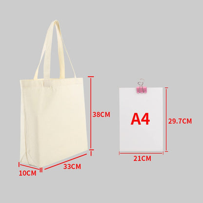 Large Capacity Canvas Shopping Bags Folding Eco-Friendly Cotton Tote Bags Reusable DIY Shoulder Bag Grocery Handbag Beige White