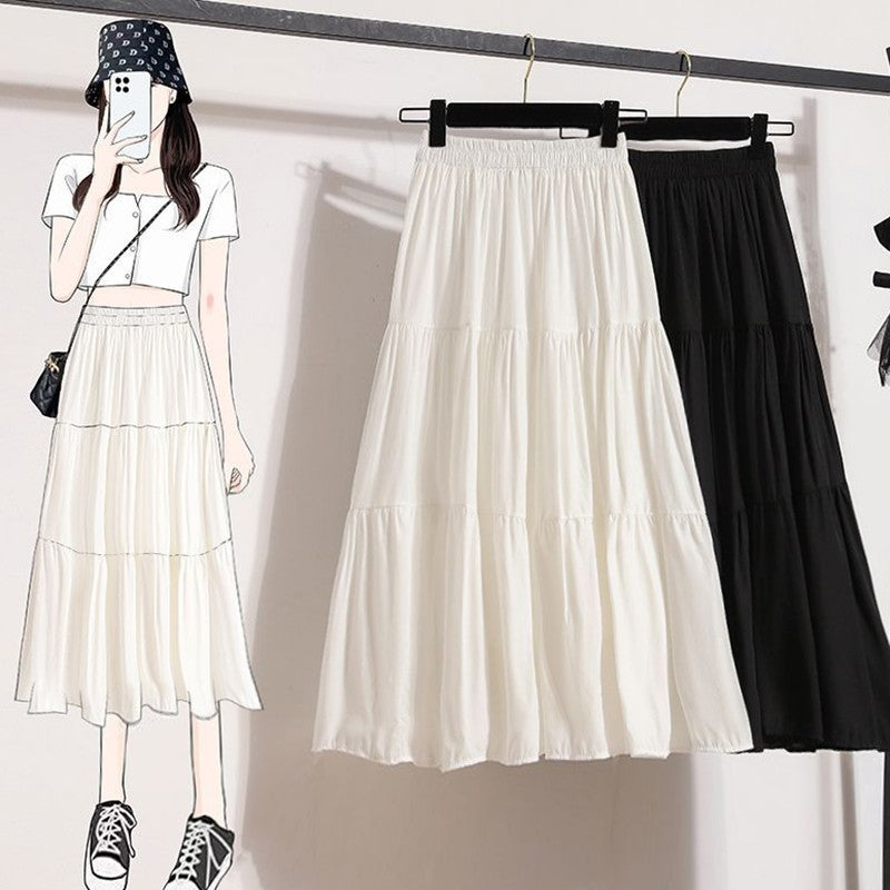 A-line Skirt High Waist Casual Slimming Cake Skirt Versatile Mid Length Dress Youthful Women New In Clothes Sweet Black Trend