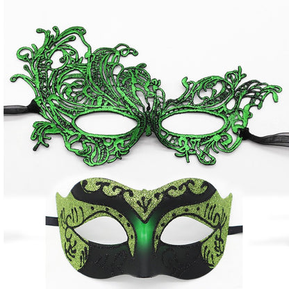 2Pcs Couples Gold Purple Black Blue Lace Masks Butterfly Venetian Face Cover for Mardi Gras Halloween Masquerade Party Costume