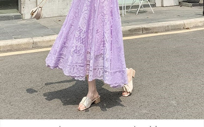 Plus Size plus Size Lace Hollow out f Skirt mid Waist Long Sle Fairy Skirt A-Line Umbrella Skirt Trendy Women's Clothing