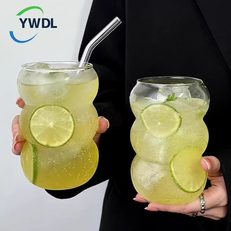 Copo de Vidro Transparente 350/550ml Copo de Café Gelado Com Canudo Copo de Sobremesa Suco Leite Caneca de Copos de Coquetel de Festa Xícara de Chá