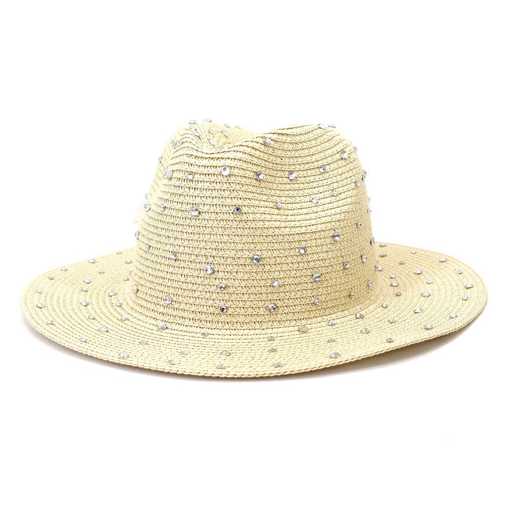 Hand made Diamond Straw Hat For Women's Summer Wide side Jazz Dress Cap Holiday Sun Protection Beach Hats