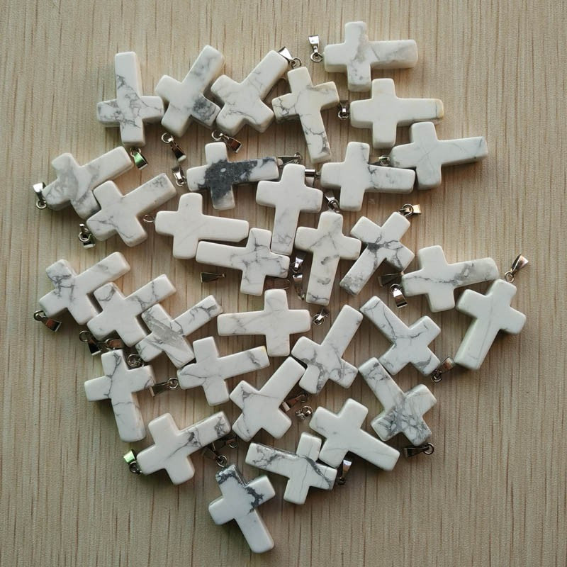 Wholesale 50pcs/lot Fashion Hot Sell Natural Stone Mixed Color Assort Cross Pendants Charms Fit Necklaces Jewelry Making