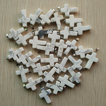 Wholesale 50pcs/lot Fashion Hot Sell Natural Stone Mixed Color Assort Cross Pendants Charms Fit Necklaces Jewelry Making
