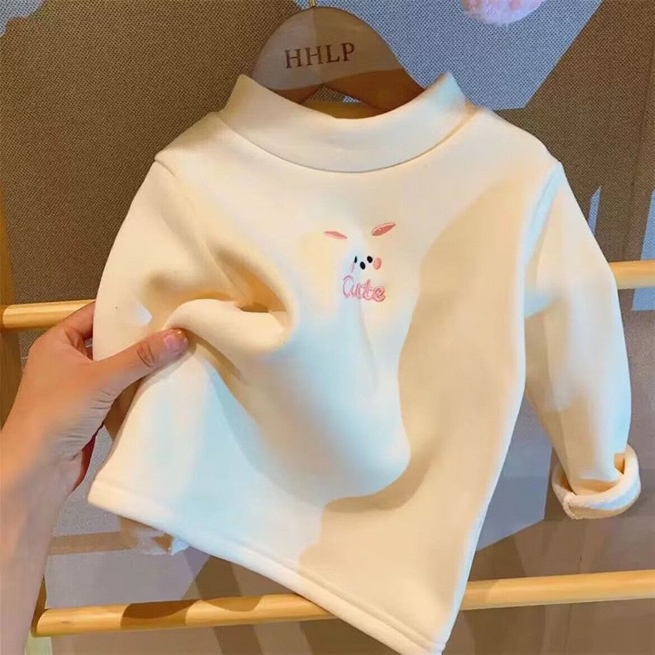 Warm and Cozy Unisex Children Fleece-Lined Base Layer Animal Sweatshirt Tops for Autumn and Winter Girls Cute Outerwear Clothes
