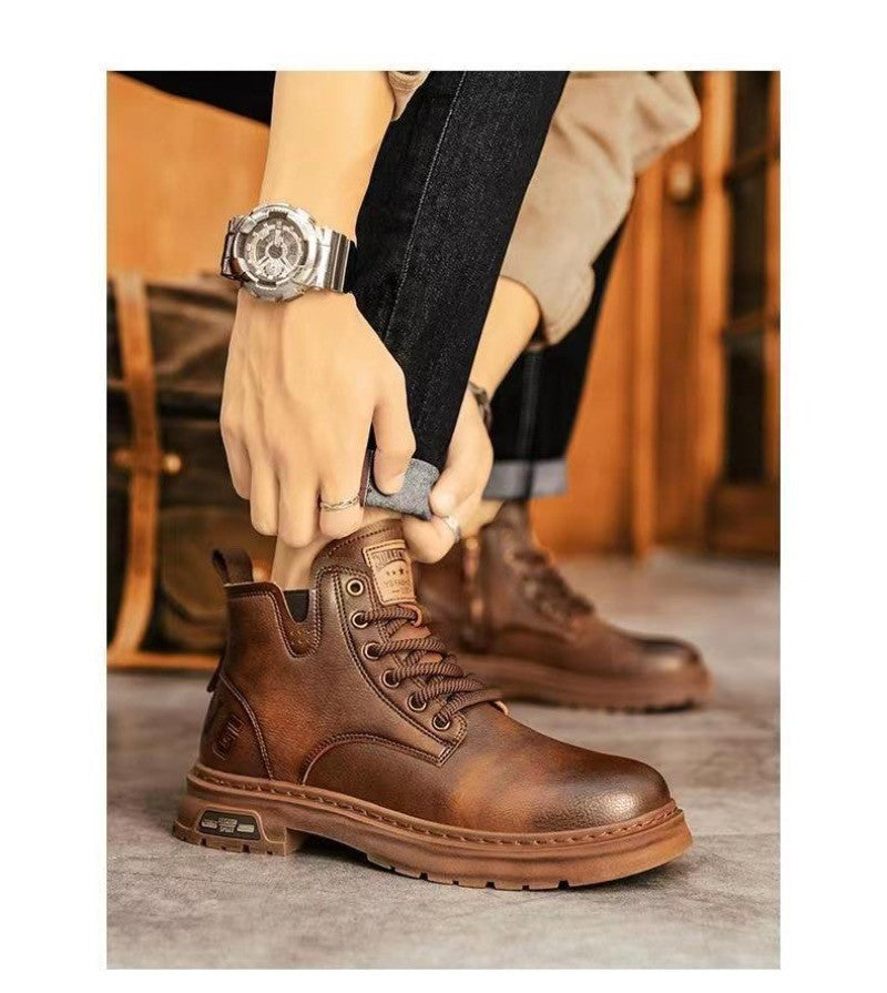 Men's Boots Fashion Motorcycle Boots High-top Casual Leather Boots for Men Plush Warm Winter Boot Non Slip Platform Boot Botas