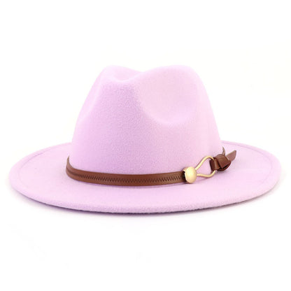 New Brown Belt Buckle Jazz Fedora Hat Autumn Winter Women Men Party Church Top Hat Wide Brim Sun Hat Felt Panama Cap