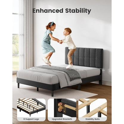 Queen Bed Frame with 12 Thickened Legs&Fabric Upholstered Headboard,1300 lbs Strong Weight Capacity, Adjustable Headboard