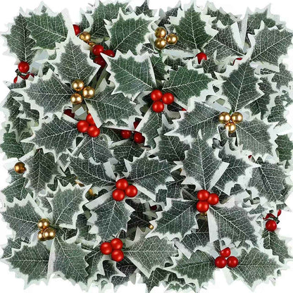 50/10Pcs Artificial Holly Berries With Green Leaves DIY Christmas Wreath Wedding Flower Gifts Xmas New Year Festival Decorations