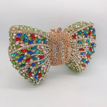 Newest Rhinestone Green/Black Clutch Purse Bow Luxury Diamond Women Red Evening Clutches Bags Wedding Bridal Bag Stones Handbags