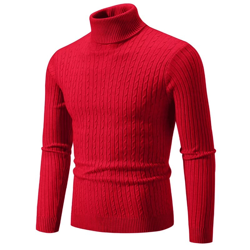 Autumn and Winter Men's Sweater Thin Elastic Fine Knitted Warm Top Versatile High Neck Solid Color Tight Fitting Pullover Top
