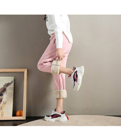 ??Women's Fleece Lined Joggers Winter Plush Pants High Waist Adjustable Drawstring Lounge Street Comfortable Casual Trousers??