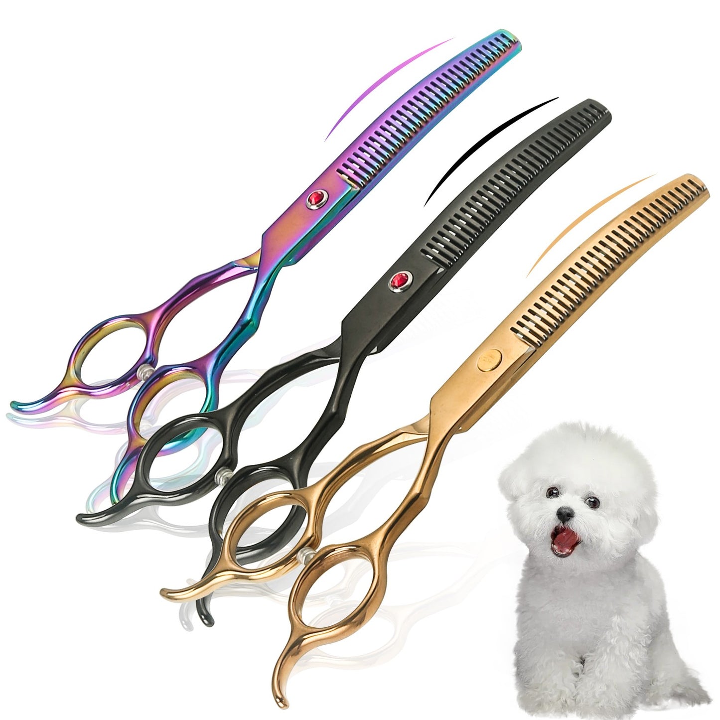 Tesoura Curva Dupla para Tosar Pelo de Cão Tesoura Profissional para Tosa de Cães Tesoura Curva para Desbaste de Pelo de Animais de Estimação