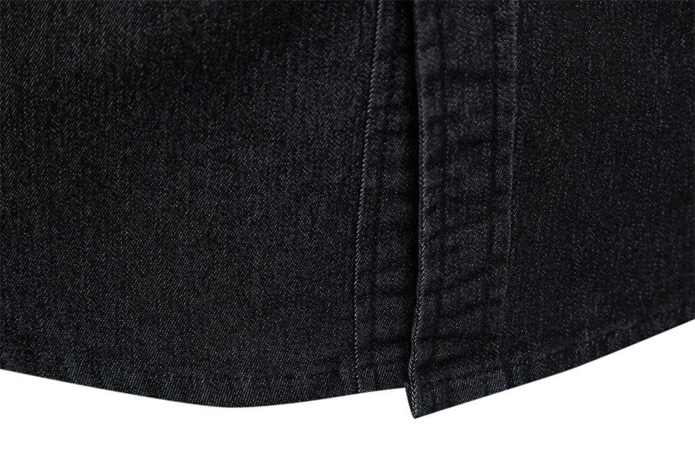 Men's casual solid - color long - sleeve denim shirt, a fashionable and versatile breathable cotton coat.