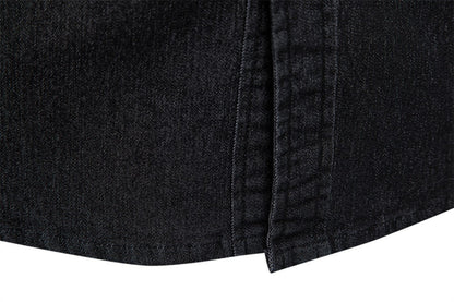 Men's casual solid - color long - sleeve denim shirt, a fashionable and versatile breathable cotton coat.