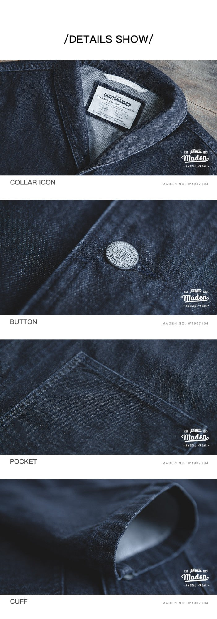 Maden Lapel Jeans Jacket 13.5 Oz Multi Pockets Coat Men’s Vintage Deck Workwear Denim Shirts Quality Fashion Clothes For Male