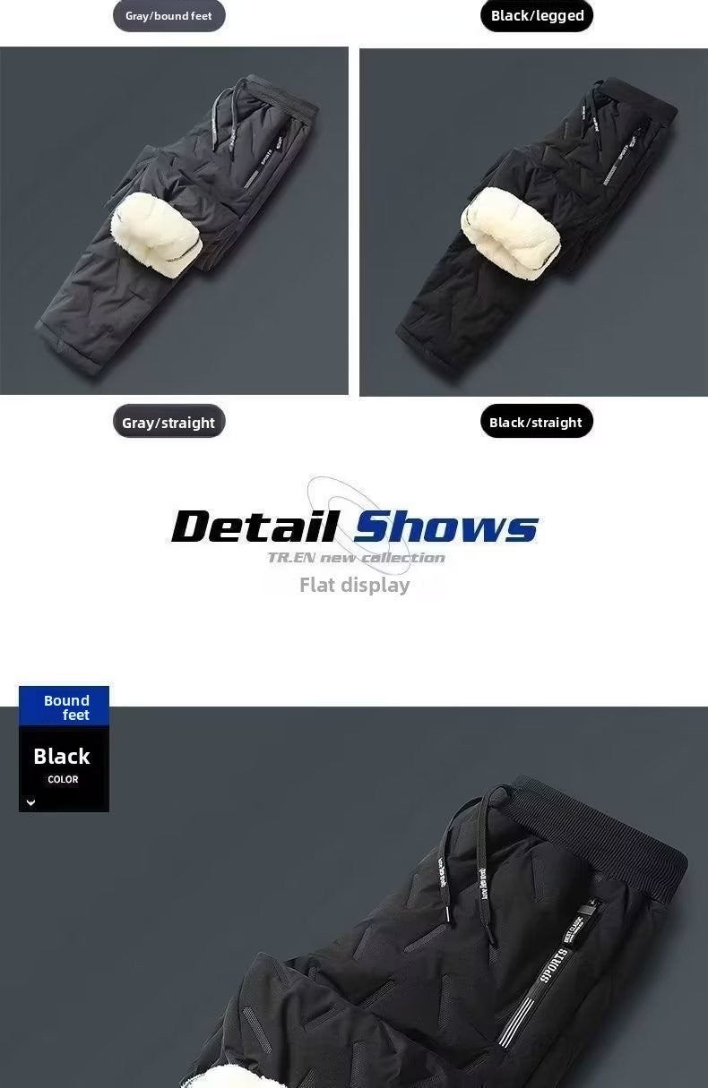 Men's Winter Thiened Fce Lined down Cotton Pants Casual Snowy Work Trousers Warm Lamb Velvet Long Pants Faion Urban Sle