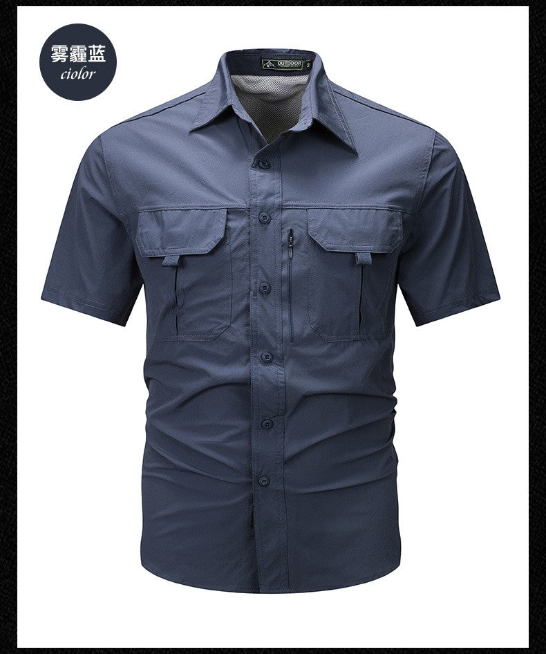 Summer Men Short Sleeve Shirt Men Breathable Tactical Work Shirt Tops Outdoor Casual Quick Dry Multi-pocket Camping Cargo Shirts