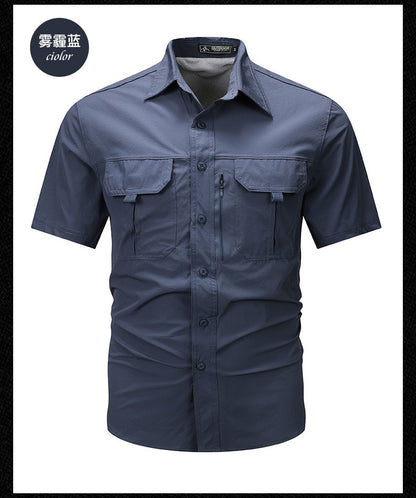 Summer Men Short Sleeve Shirt Men Breathable Tactical Work Shirt Tops Outdoor Casual Quick Dry Multi-pocket Camping Cargo Shirts