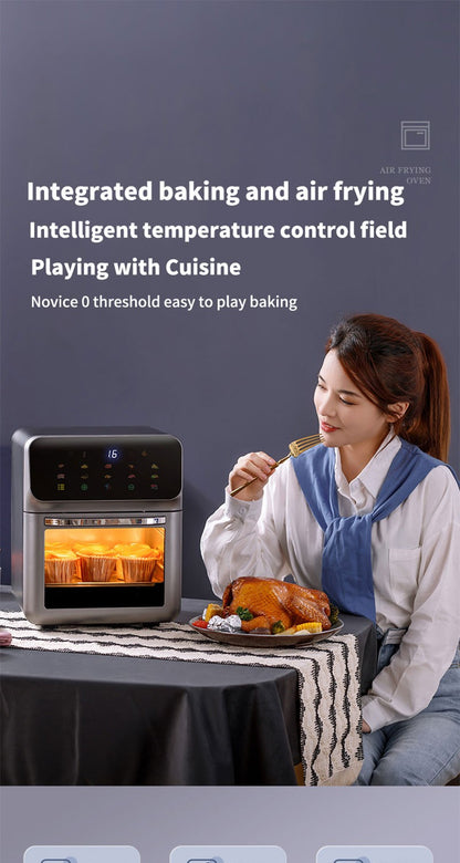 Fritadeira Elétrica de Ar 12L Forno de Convecção de Grande Capacidade Fritadeira Sem Óleo Cozinha 360° Cozedura Janela Visível Eletrodoméstico