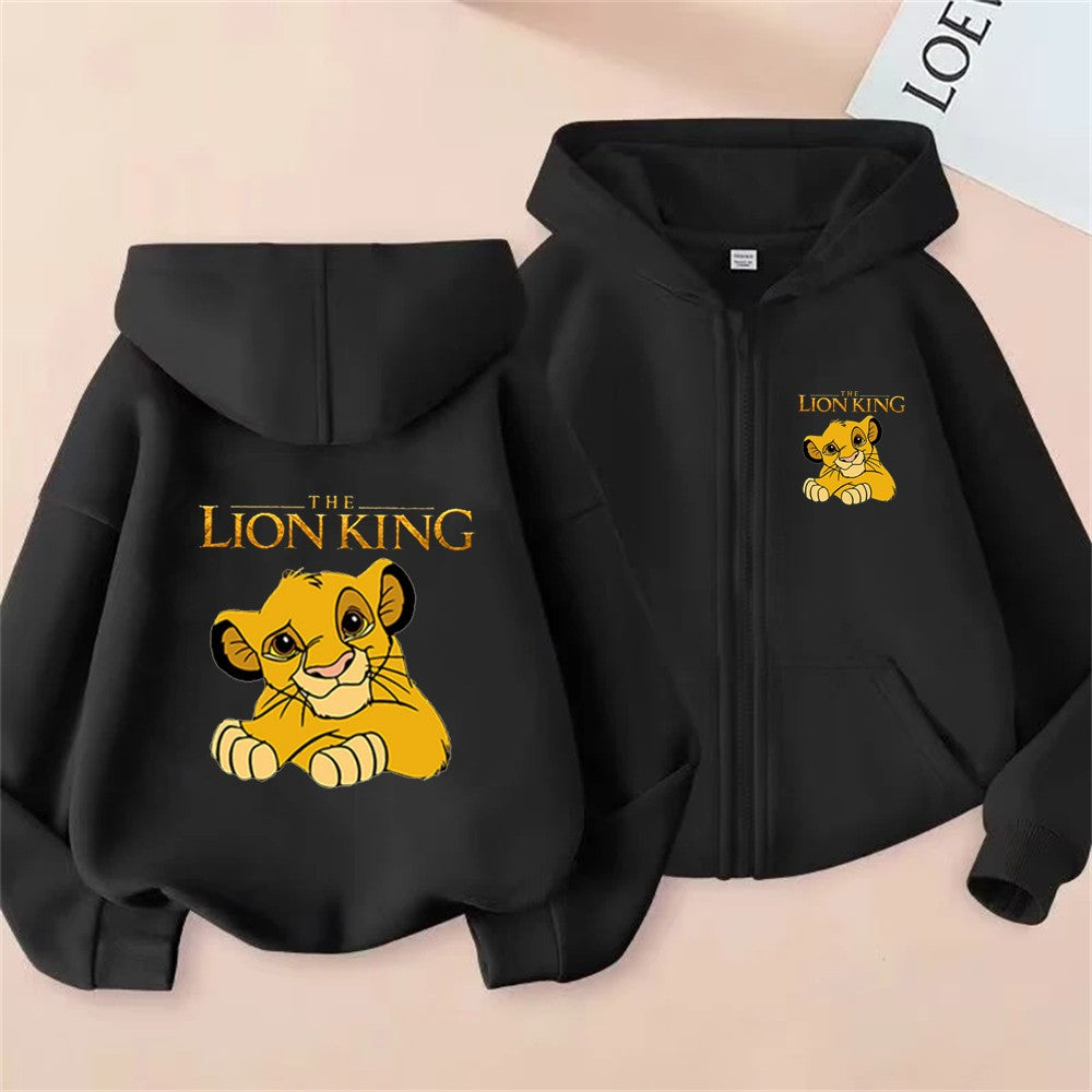 Children's New Anime Lion King Simba Zipper style Pink Long Sleeve Hoodies Tops leisure Sweatshirt Girls Age 3-12 Holiday gifts