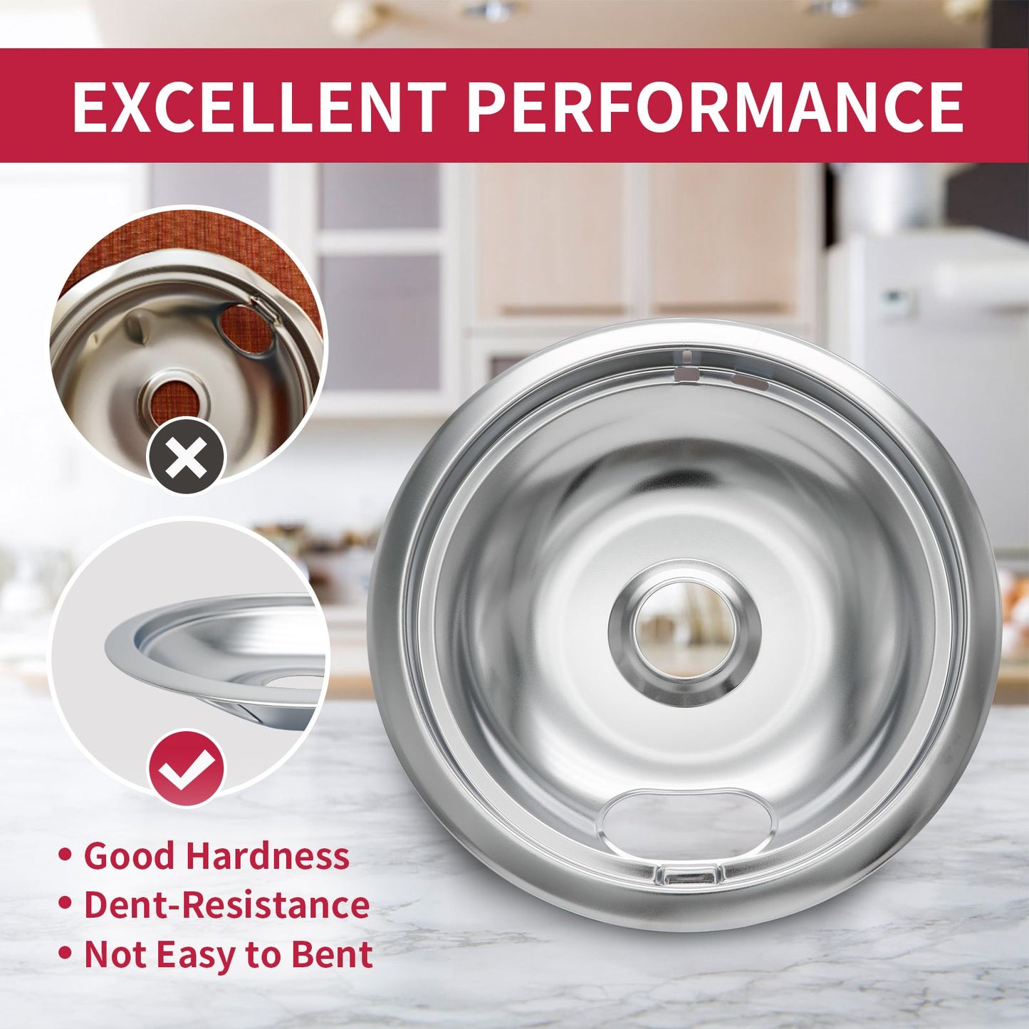 W10196405 W10196406 Stove Burner Drip Pans for Electric Stove Top-Compatible with Whirlpool Electric Range-Thickening to Prevent