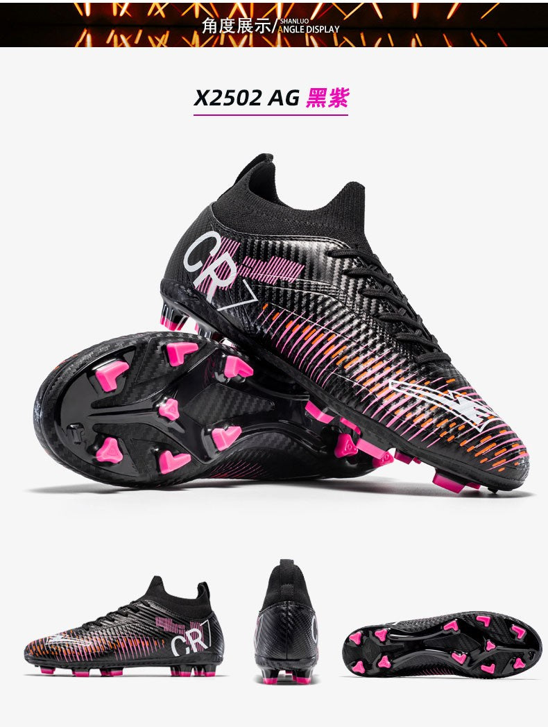 Unisex Soccer Shoes High-Tops Lace-Up Non-Slip Spikes Outdoor Sports Athletic Football Cleats for Professional Training Sneaker