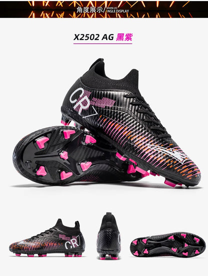 Unisex Soccer Shoes High-Tops Lace-Up Non-Slip Spikes Outdoor Sports Athletic Football Cleats for Professional Training Sneaker