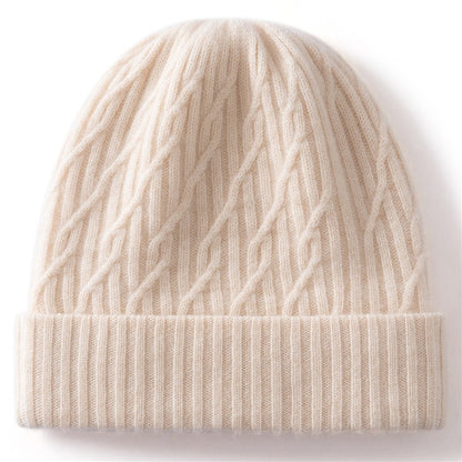 Autumn Winter 100% Cashmere Hat Double Layer Thickened Reversible Cold-Proof Unisex Knitted Wool Hat Versatile Ear Protection