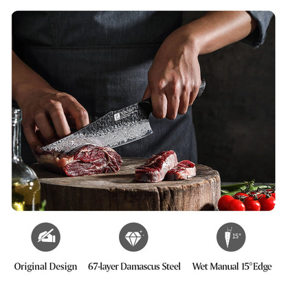 XINZUO 1-5PCS Damascus Steel Kitchen Knife 10Cr15CoMov Steel Core Chopping Vegetables And Fruits Household Kitchen Knife
