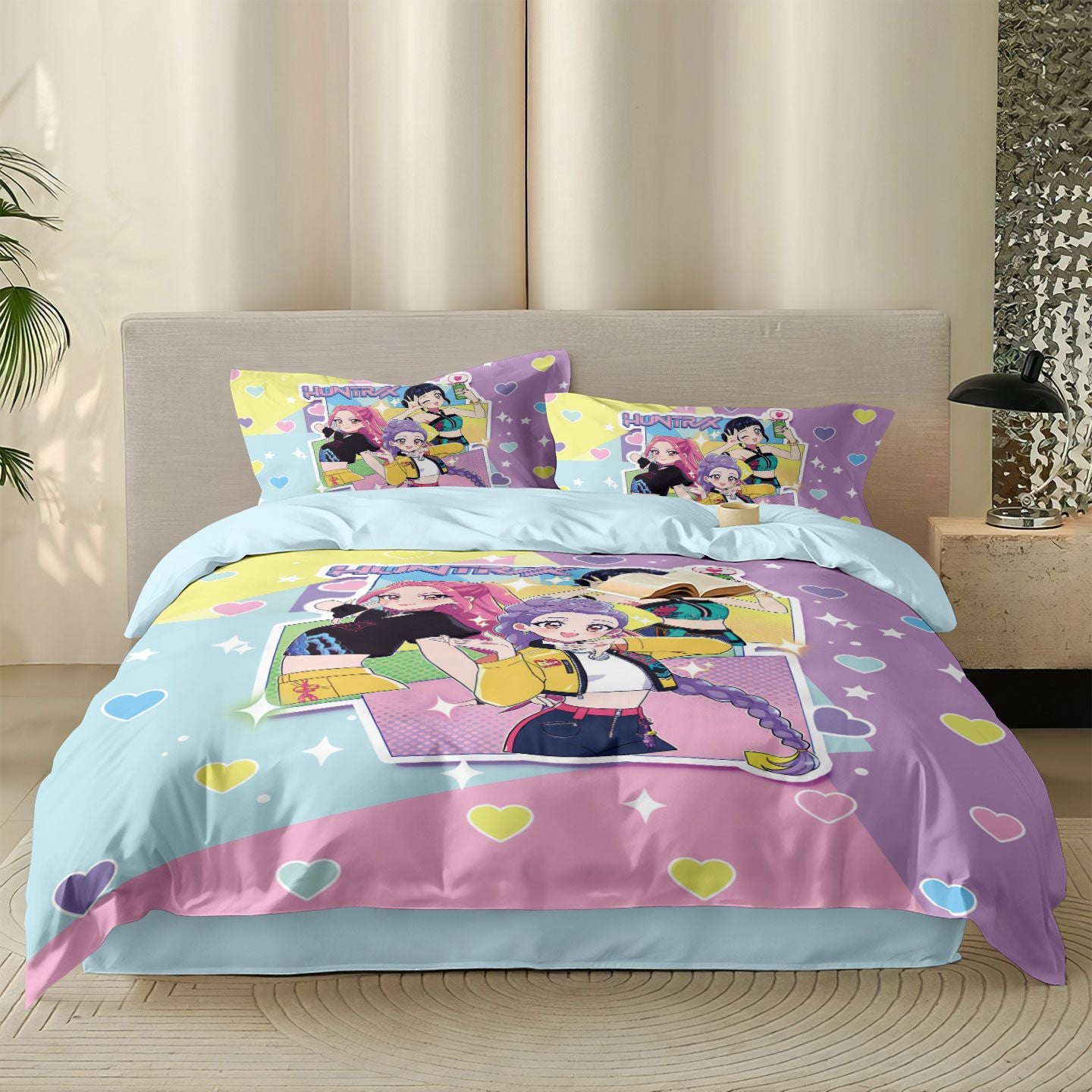 3pcs K-Pop Demon Hunters Printed Chipless Bedding Set Soft Dormitory Bedroom Multiple Sizes Machine Washable