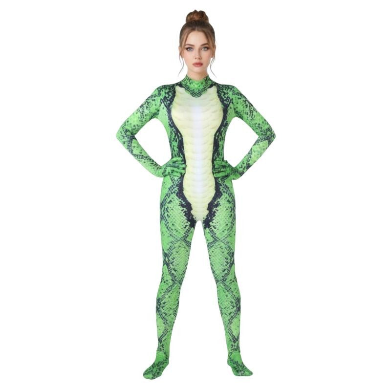 Animal Print Zentai Bodysuit Snake Tiger Pattern Long Sleeve Footed Full Body Jumpsuit Men Women Cosplay Costume For Halloween