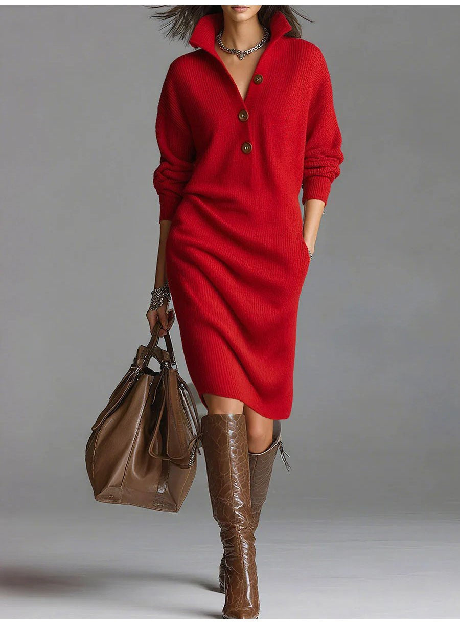 Fall Winter Sweater Dress Women 2025 Fashion Solid Color Slim Long Sleeve Midi Dresses Elegant