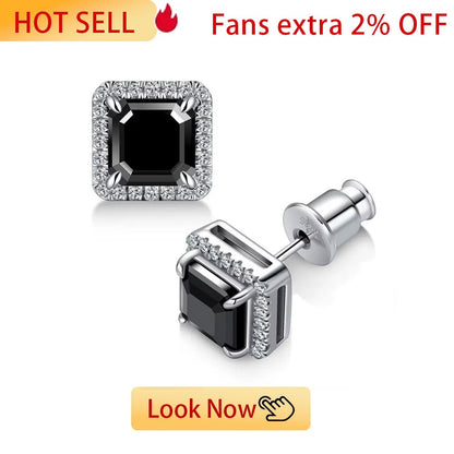0.5-2ct Black Moissanite Stud Earrings for Women/Men S925 Sterling Silver Diamond Round Cut Black Earrings Wedding Fine Jewelry