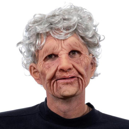 Black Elderly Woman Man Mask Wrinkle Full for Head Mask Grandpa/Grandma Face Novelty Mask Halloween Party Cosplay Props Supplies