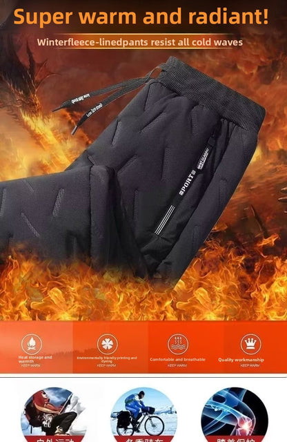 Men's Winter Thiened Fce Lined down Cotton Pants Casual Snowy Work Trousers Warm Lamb Velvet Long Pants Faion Urban Sle
