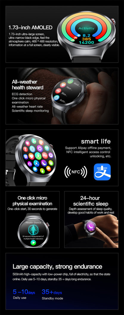Relógio Inteligente Smartwatch Masculino 2026 Health Tracker com Safira e Medição de Ácido Úrico, Gordura Sanguínea, Pressão Arterial e ECG+PPG com Análise Corporal