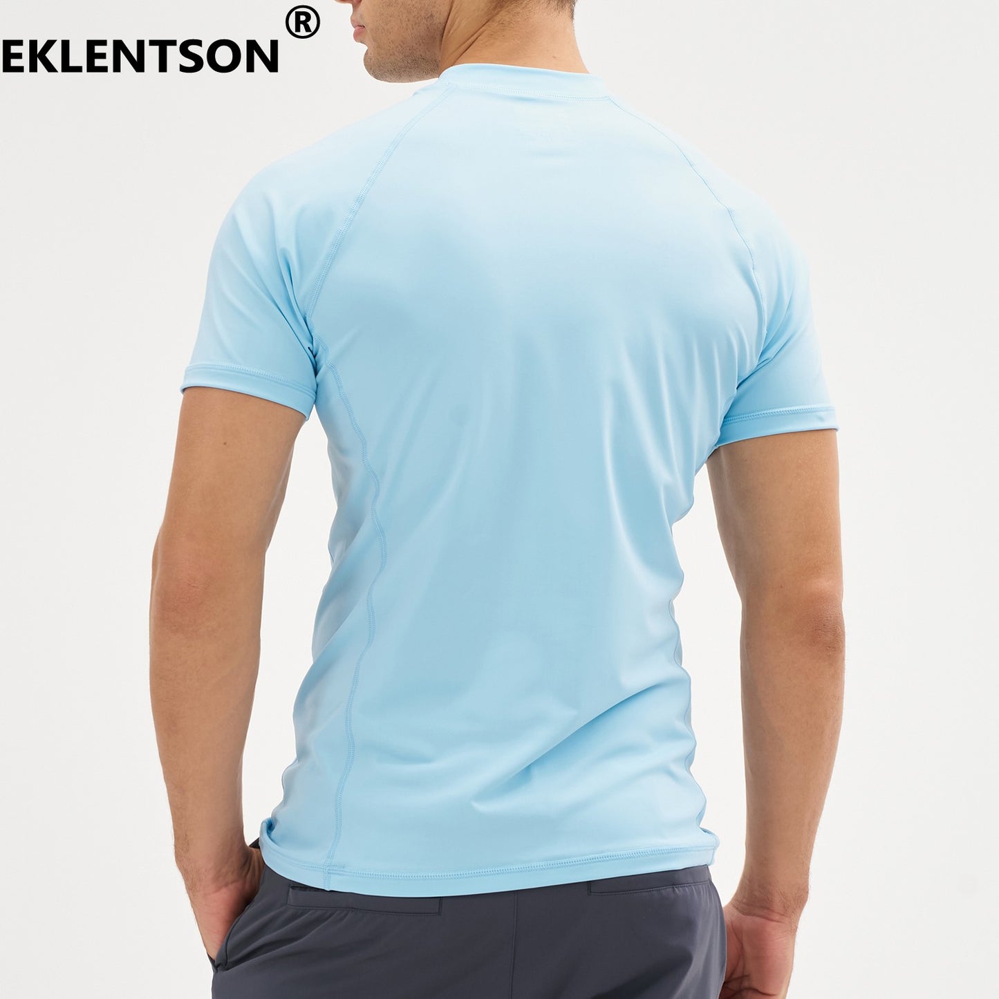 EKLENSON Men's Rashguard Swim Shirt Short Sleeve Mock Neck UPF 50+ T Shirts Loop Hem Quick Dry Loose Fit Water Surfing Shirt