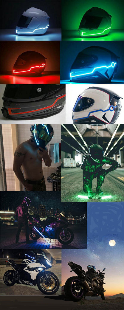 Luzes de Advertência LED para Capacete de Moto, Capacete para Pilotagem Noturna, Tira de Luz Fria EL à Prova d'Água, Adesivo, 4 Acessórios de Pisca-pisca