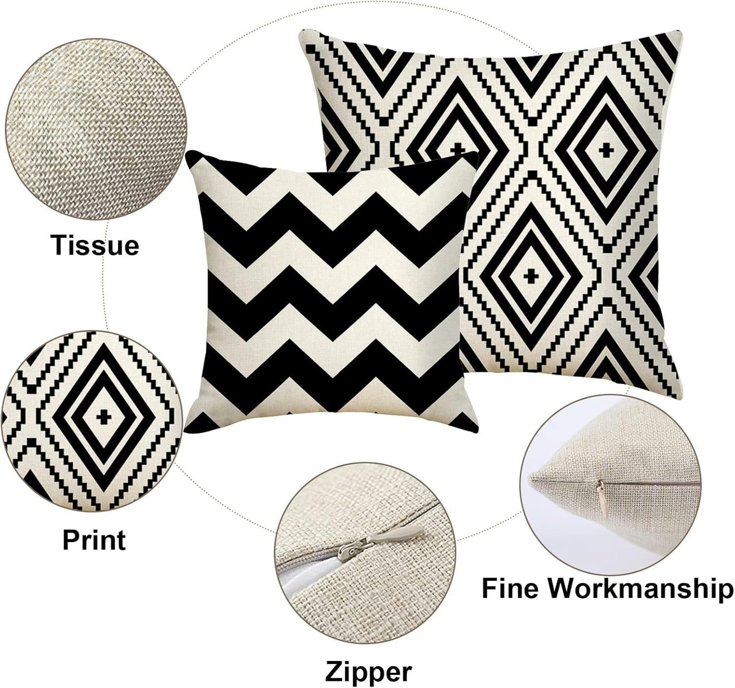 Black Beige Throw Pillows Covers Geometric Linen Wave Cushion Covers for Sofa Outdoor Patio