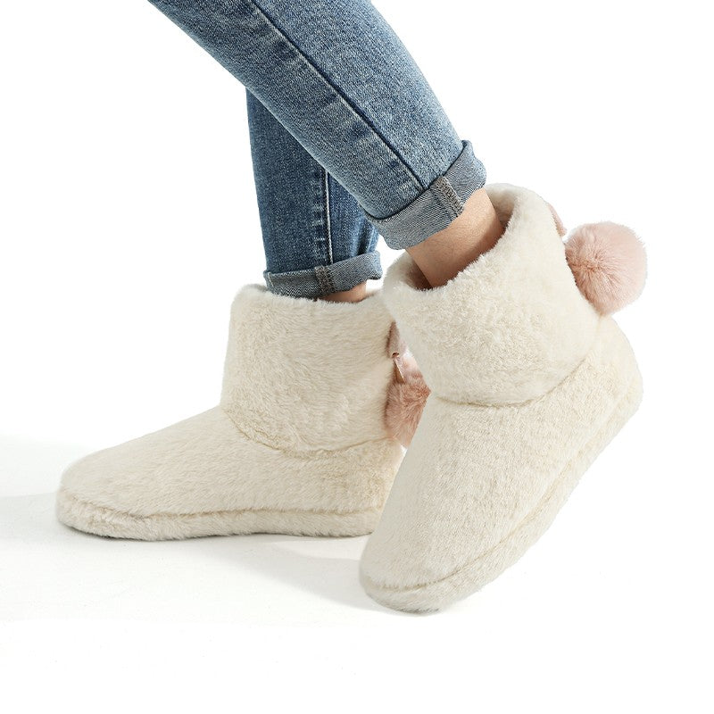Gacimy Women's Winter Plush Snow Boots Outdoor Non-slip Casual Furry Cotton Boots Indoor Warm Cozy House Shoes Fuzzy Flat Boots