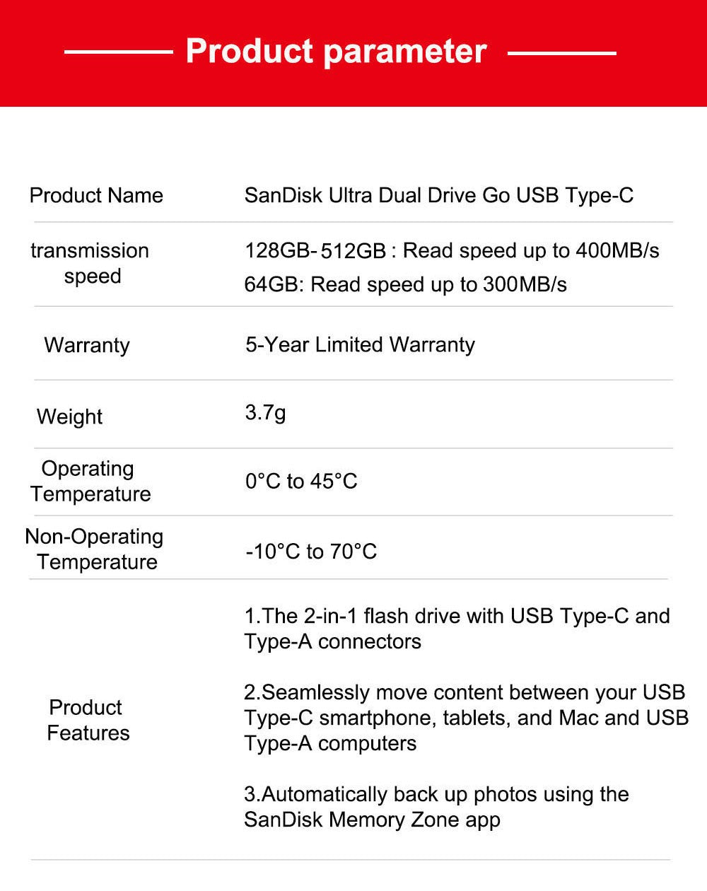 Pen Drive SanDisk 2 EM 1 Ultra Dual Drive GO USB 3.2 Tipo-C 64GB 128GB 256GB 512GB U Disk Velocidade de Até 400MB/s