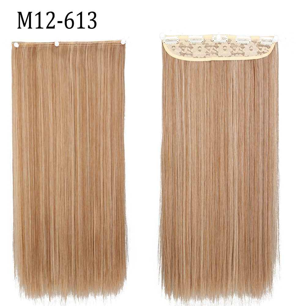 Apliques de Cabelo Sintético Liso Comprido de 5 Clipes 22'' Fibra de Alta Resistência ao Calor Preto Castanho Loiro