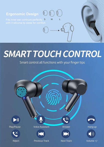 Fone de Ouvido Sem Fio Bluetooth 5.3 Headphone 60 Horas de Reprodução Display LED de Bateria Fones de Ouvido Microfone Cancelamento de Ruído Som Estéreo