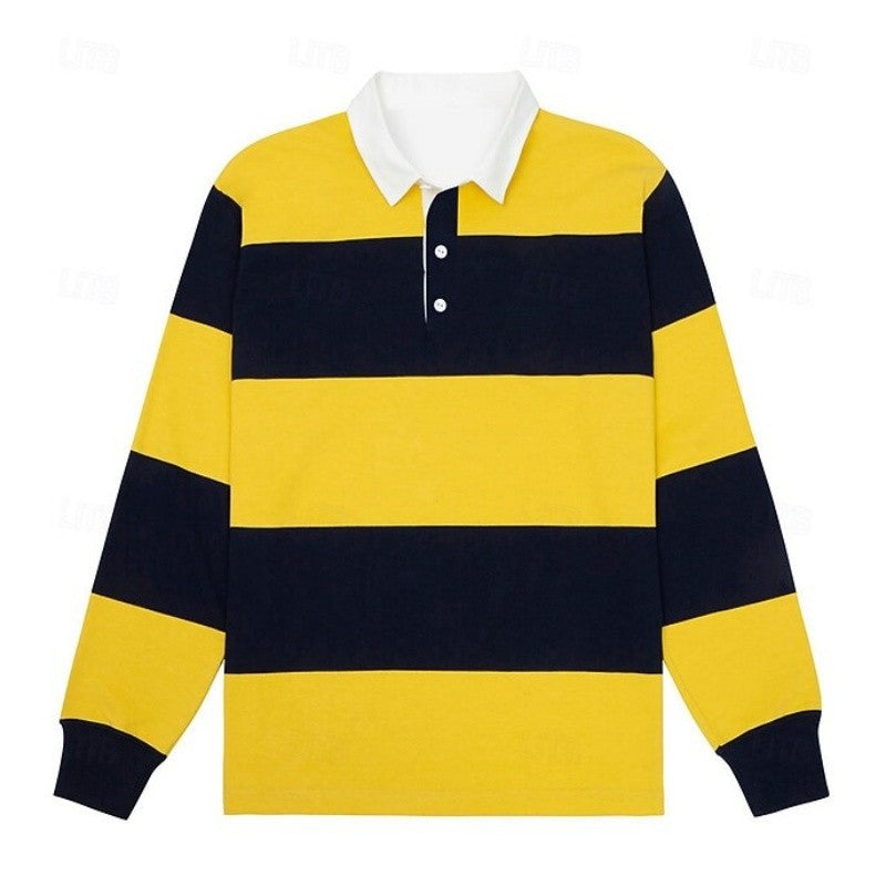 Fashion Stripe Block Color Polo Shirt 3D Printed Creative Multicolored Long Sleeve Pullover Autumn Outdoor Sports Casual Clothes