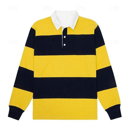 Fashion Stripe Block Color Polo Shirt 3D Printed Creative Multicolored Long Sleeve Pullover Autumn Outdoor Sports Casual Clothes